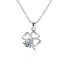 Rhodium Plated Necklaces Fourleaf Clover Pattern Mosaic White Zircon Pendant Accessories S925 Sterling Silver Necklace Prom Gifts2298495