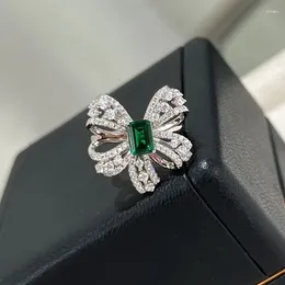 Cluster Rings High Quality 925 Sterling Silver Emerald Bow Ribbon Ring For Women Fine Jewellery