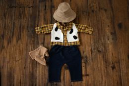 Sets Baby boy Cowboy suit plaid top hat shoot newborn photography props studio shooting creative theme