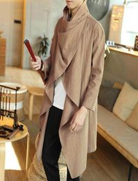 Men039s Trench Coats Men Spring Summer Gothic Punk Long Sleeve Cape Ruffle Shawl Midi Cardigan Coat Solid Color Loose Comfortab7661798