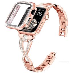 Designer Watch Cases and Bling straps for Apple Watch band 40mm 44mm 41mm 45mm 38mm 42mm Diamond Metal bracelet iWatch series 8 7 6 5 4 3 SE designerIOWEIOWE