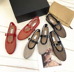 Top version round toe mesh belt buckle ballet shoes for women ALA * flat bottomed hollowed out Mary Jane single fishing net 88