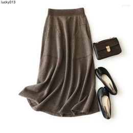Skirts Cashmere Long Skirt Women Korean Fashion Clothing Faldas Largas Mujer A-line Pockets Ankle-length Vintage Knitting