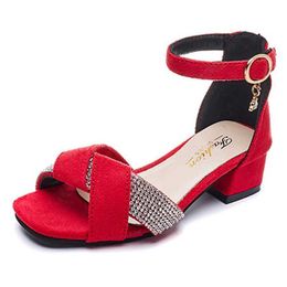 Sandalen Sommer Strass Kinder Sandalen Mädchen Prinzessin Schuhe High Heels Dicke High Heels Quasten Kinder Casual Tanzschuhe J240228