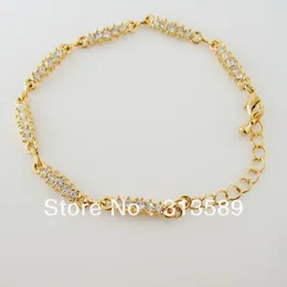 Link Bracelets LADY 6.5" 1.8" YELLOW GOLD PLATED LOTS CZ STONES THIN BRACELET