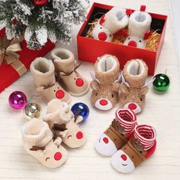 Athletic Outdoor 0-1 Year Old Baby Winter Plush And Thick Insulation And Anti Slip Snow Boots Christmas Deer Walking Shoes Baby Casual ShoesL2401