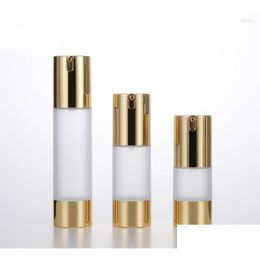 Storage Bottles & Jars Storage Bottles 15Ml Frosted Airless Bottle Uv Gold Pump Lotion Emsion Serum Foundation Essence Toner Nce Skin Dh5Bz