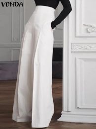 Capris Fashion Office Pants 2023 VONDA Elegant Women Trousers High Waist Wide Leg Pants Autumn Zipper Casual Solid Pantalon Palazzo