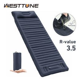 Outdoor Inflatable Mattress with Pillow Ultralight Thicken Sleeping Pad Splicing Built-in Pump Air Cushion Travel Camping Bed 240220