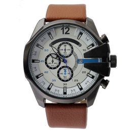 Brand Watches Men Big Case Mutiple Dials Date Display Leather Strap Quartz Wrist Watch 42802855