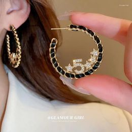 Hoop Earrings Handmade Black Star Digit Leather Wrapping For Women Geometric C-shaped Round Circle Big Jewellery 2024