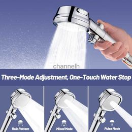 Bathroom Shower Heads Zhangji 3 Adjustable Modes ABS One Click Water Stop NEW High Pressure Head Black Filter With Accessorie YQ240228