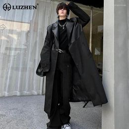 Men's Trench Coats LUZHEN Korean Leather Splicing Long Coat Trendy Loose Knee-length High Street Stylish Outwear Male 2024 8ae8be