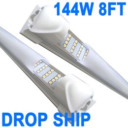 8FT LED Shop Light, 144W 144000LM 6500K, Milky Cover Linkable LED Tube Lights, 4 Rows Integrated T8 LED Lighting, LED Ceiling Lights for Garage Workshop crestech