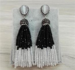 Dangle Chandelier Bohemia Wedding Party Jewellery Silver Clear Black Colour Beads 12 Rows Joint Combine Beaded Tassels Earrings For5888403