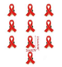 10pcs/lot HIV Jewelry Enamel red Ribbon Brooch Pins Surng Breast Cancer Awareness Hope Lapel Buttons Badges8072135