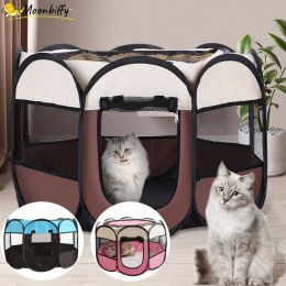 Pens Portable Folding Pet Tent Dog House Octagonal Cage For Cat Tent Playpen Puppy Kennel Easy Operation Fence Outdoor Big Dogs House