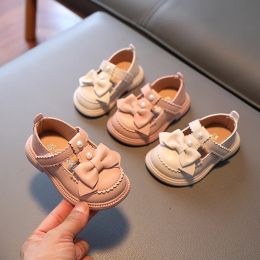 Outdoor New Baby Girl Shoes Pink Sweet and Cute Princess Toddler Girl Shoes Leather with Bowtie Antislippery Kid Shoes for Girls F07251