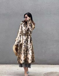 Fur Genuine natural real Rabbit Fur Coat women's long leopard jacket ladies warm winter outwear custom any size