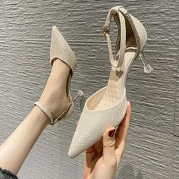 Sandals Baotou Women's Year's Stock Quick Hair Soft Leather Fairy Style Fashion One Line Buckle Strap Thin Heel High Hee