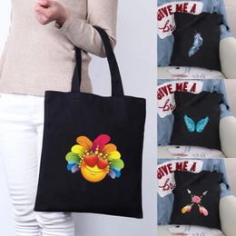 Shopping Bags Bag For Women Canvas Shoulder Shopper Eco Handbag Commute Grocery Handbags Feather Print Fashion Storage Tote