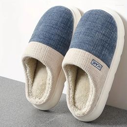 Slippers Winter Warm Thick Sole Women Men Plush Cotton Indoor Male Home Shoes Plus Size 48-49