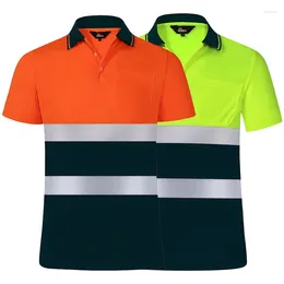 Men's Polos Safety Polor Shirts For Men Construction Work Wear With Pocket High Visibility Hi Vis Yellow/Navy T-shirt
