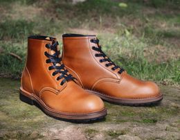 Boots Vintage Handmade Durable Goodyear Welted Cow Leather Motorcycle Tooling Paratroopers Short Men's Shoes