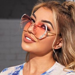 Sunglasses Frames Frameless With Diamond Inlaid Polygonal Women's Personalized Gradient Colored Glasses