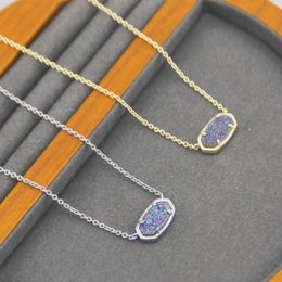 Chic Druzy Pendant Necklace for Women with Sparkly Oval Stone