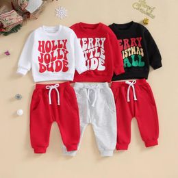 Clothing Sets FOCUSNORM 0-3Y Christmas Toddler Baby Boys Clothes Long Sleeve Letter Print Sweatshirt Drawstring Pants