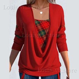 Women's T-Shirt Women Autumn Winter Casual Long Sleeve V-Neck Knitted Draw String T-shirt For Festival Christmas Plus Size 2 Piece Clothing Tops T240228