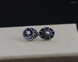Stud Earrings Retro 925 Sterling Silver Carved Sun Moon Couple Men And Women Bohemian Style Jewellery Accessories2346006
