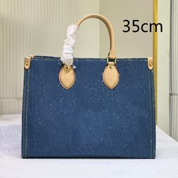 Denim Canvas Tote Bag Designer Handbag Purse Shoulder Shopping Bags Large Capacity Totes Genuine Leather Handbags Women Waterproof Two Sides Women Hobo Pouch