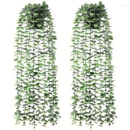 Decorative Flowers Artificial Hanging Plants 2 PCS Fake Eucalyptus Potted Faux Greenery Vines For Wall House Room Indoor