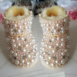 Boots Handmade Bow Hairband Rhinestones Baby Girl Snow Boots Winter Shoes Comb First Walker Sparkle Bling Crystal Princess Shower Gift