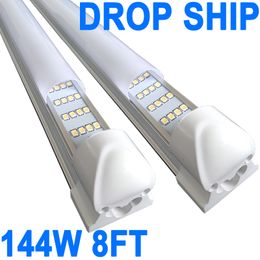 8Foof LED Shop Light Fixture, 144W T8 Integrated Tube Lights,6500K High Output Milky Cover, 4 Rows 270 Degree Lighting Barn, Upgraded Lights Plug and Play crestech