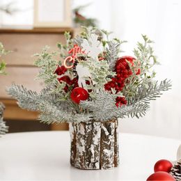 Christmas Decorations Mini Christams Tree Artificial Plants PE Flocking Pinecone Pine Branch Home Window Decoration Desktop Decor Gift