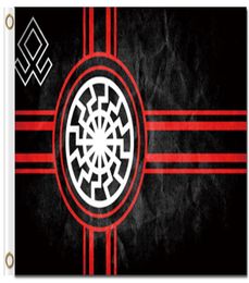 Digital printing custom 3x5ft Black Sun Flag 90x150cm Polyester Kolovrat Slavic Symbol Sun Wheel Svarog Solstice Runes Banner5176953