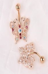 Top Quality Dangle Belly Button Ring 14G Rose Gold belly bar Body Jewelry Butterfly Navel Piercing For Sexy Women bijoux1215560