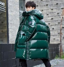 Men039s Down Parkas Green Glossy Jacket Loose Mens Long Handsome Trendy Thickened Coat Man White Duck Overcoat Hooded Men Cloth4083518