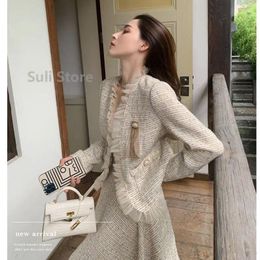 Work Dresses 2024 French Style Lady Spring And Autumn Fashion Slim Tweed Small Fragrance Skirt Two-piece Set