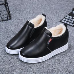 Dress Shoes Women's Waterproof Wedges Slip-on Casual Plush Warm Sneakers Comfortable PU Leather Female Solid Color Ankle Boots