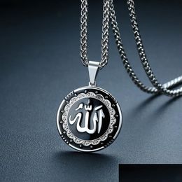 Pendant Necklaces New Arrival Gold Sier Colour Stainless Steel Arabic Islamic God Pendant Necklace Muslim Women Charm Jewelry214K Drop Dhm4V