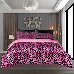 Set Fashionable Style Duvet Cover Queen Size With Pillowcase/Sheet Bedroom Pink Leopard Pattern Quilt Cover Bedding Set Double Sheer Curtains