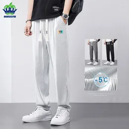 Men's Pants Summer Smooth Stripe Texture Casual Men Drawstring Elastic Waist Loose Straight White Pleating Trousers Male Plus Size 4XL