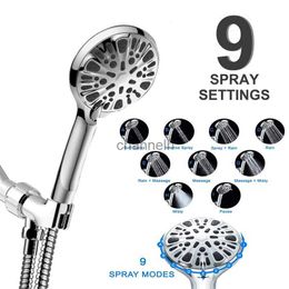 Bathroom Shower Heads Handheld Head 9 Settings High Pressure with Massage Spa Home Pressurized Flow YQ240228