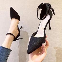 Sandals Spring/Summer Korean Edition Versatile Bow Tie One Line Buckle Wrap Head High Heels Slim Women's In Stock