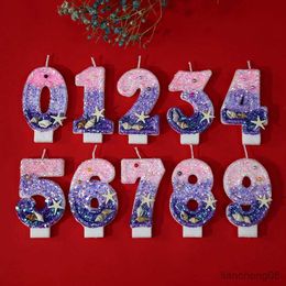Candles Birthday Wedding Digital Cakes Dessert Gradient Mermaid Digital Candle Sea Shell Glitter Number Birthday Candles Cake Topper