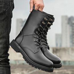 Boots Black Men Trend 2024 Outdoor Men's Motorcycle High Top Punk Shoes for Casual Leather Ankle Man